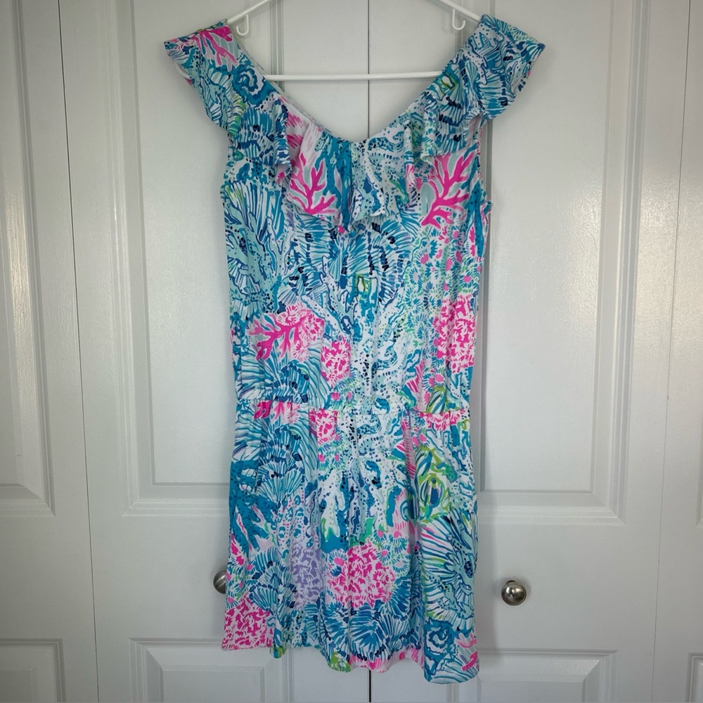 Lilly Pulitzer Alessa Romper in Sink Or Swim Print Womens Size XS Ruffle Vneck